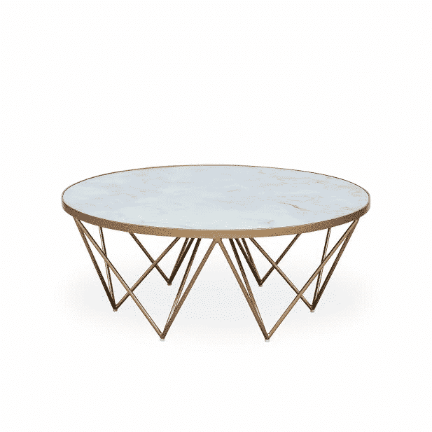 DI Designs Crofton White Marble Glass & Gold Round Coffee Table